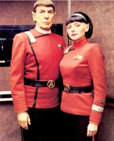William Shatner and Nichelle Nichols in Star Trek uniforms — from the original Cinefantastique pages