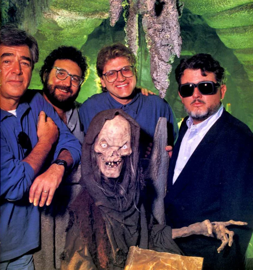 The Tales from the Crypt team with the Crypt Keeper — from the original Cinefantastique pages