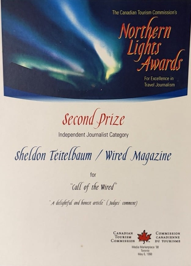 Northern Lights Award for Excellence in Independent Journalism certificate, 1998