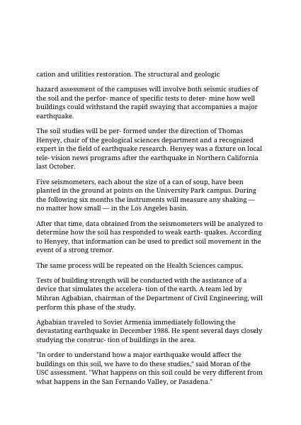Preserved text: USC Gazette: Seismic Preparedness