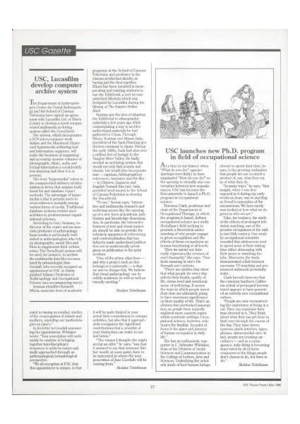 Publication scan: USC Launches New Ph.D. Program in Field of Occupational Science
